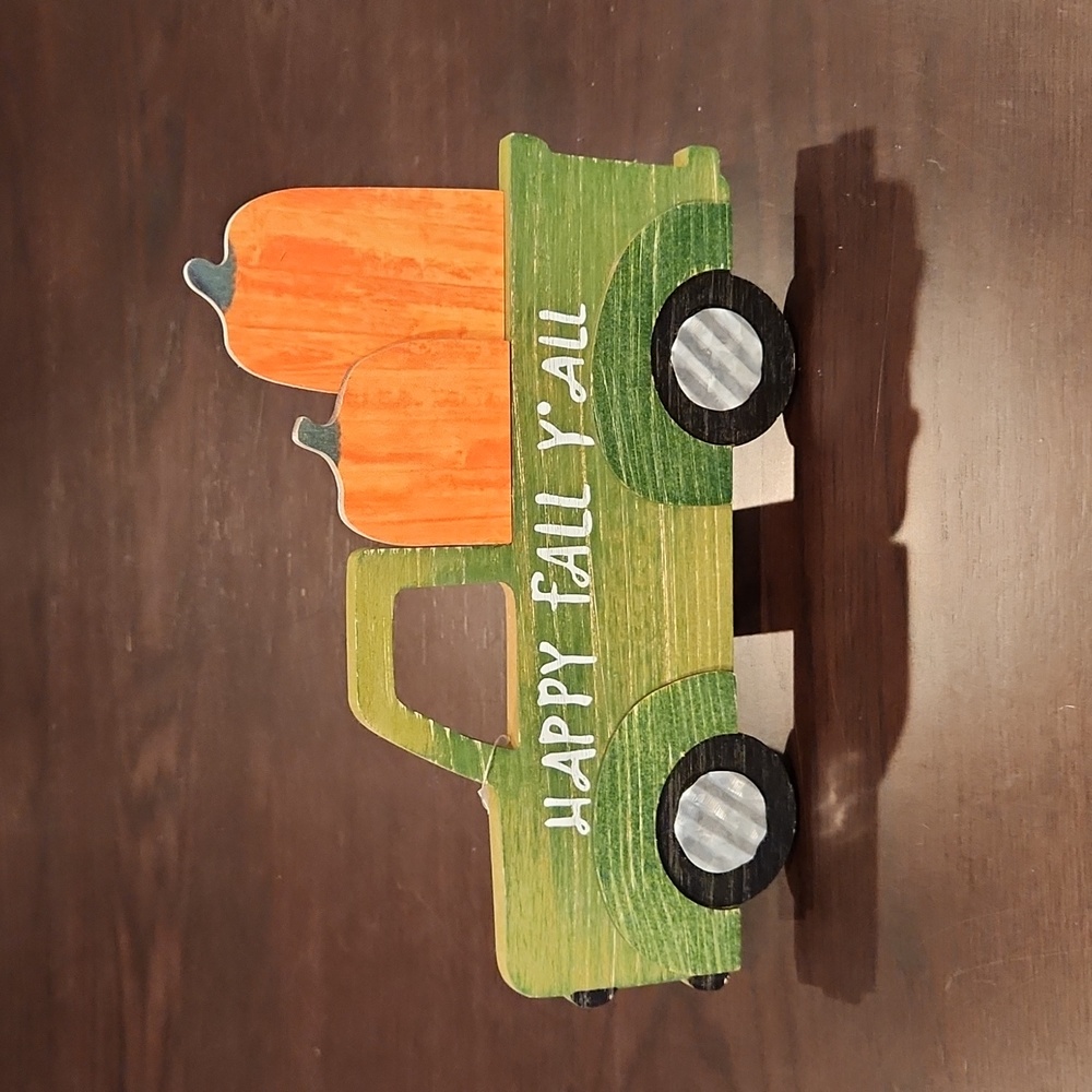 Fall Décor "Happy Fall Y'all" Wooden truck sign, green